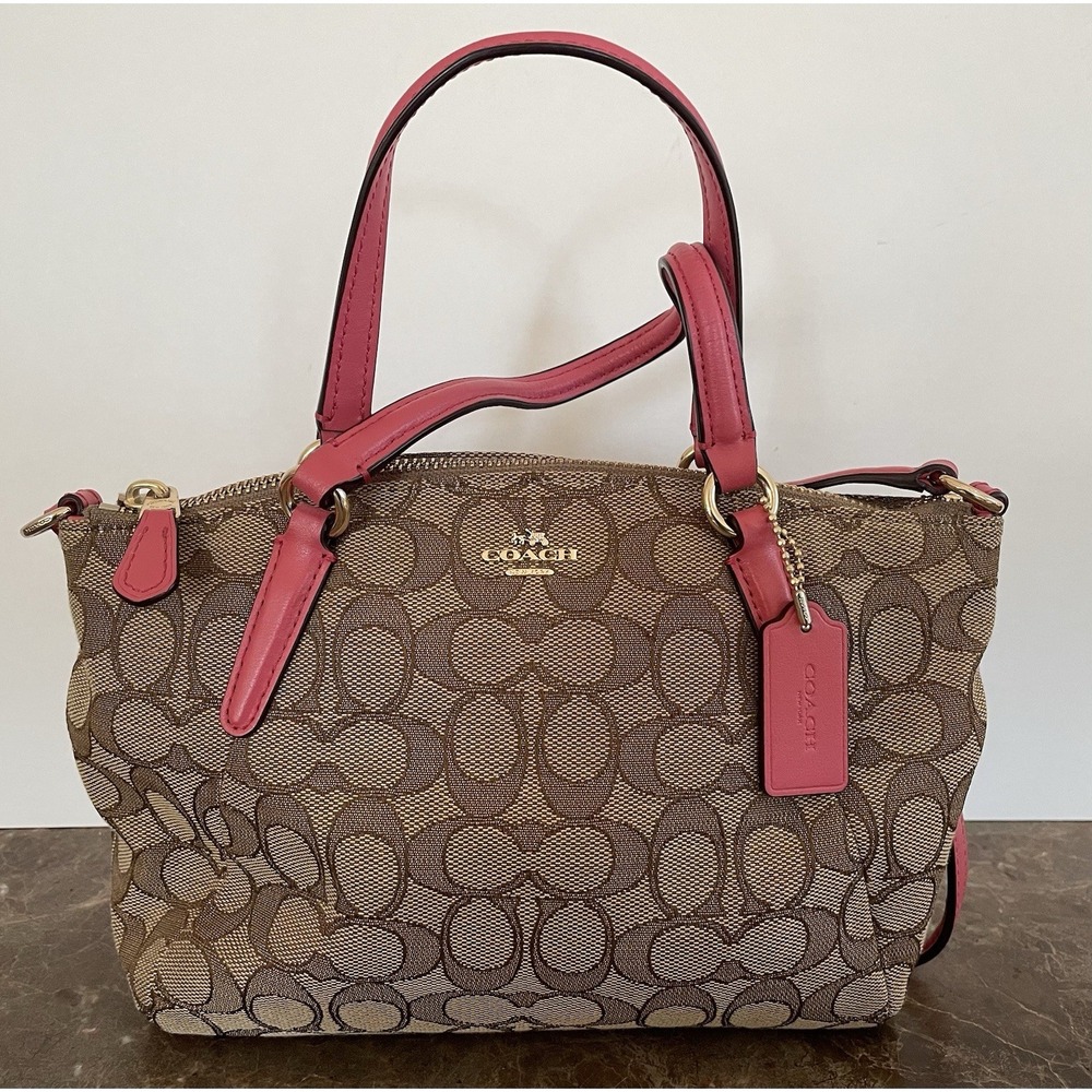 Coach F57830 Mini‎ Kelsey Satchel Outline Signature Crossbody Pink Khaki Y2K